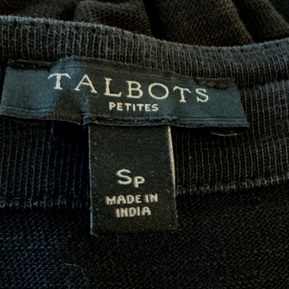 Talbots Petites Black Ruffle Neck Sleeveless Knit Shift Dress SP 100% Cotton - Picture 3 of 13